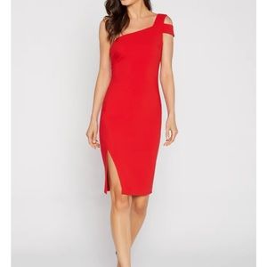 Likely One Shoulder Red Cocktail Dress